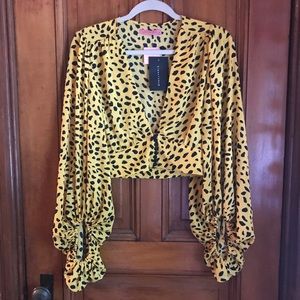 Cheetah Print Crop Top with puffy sleeves